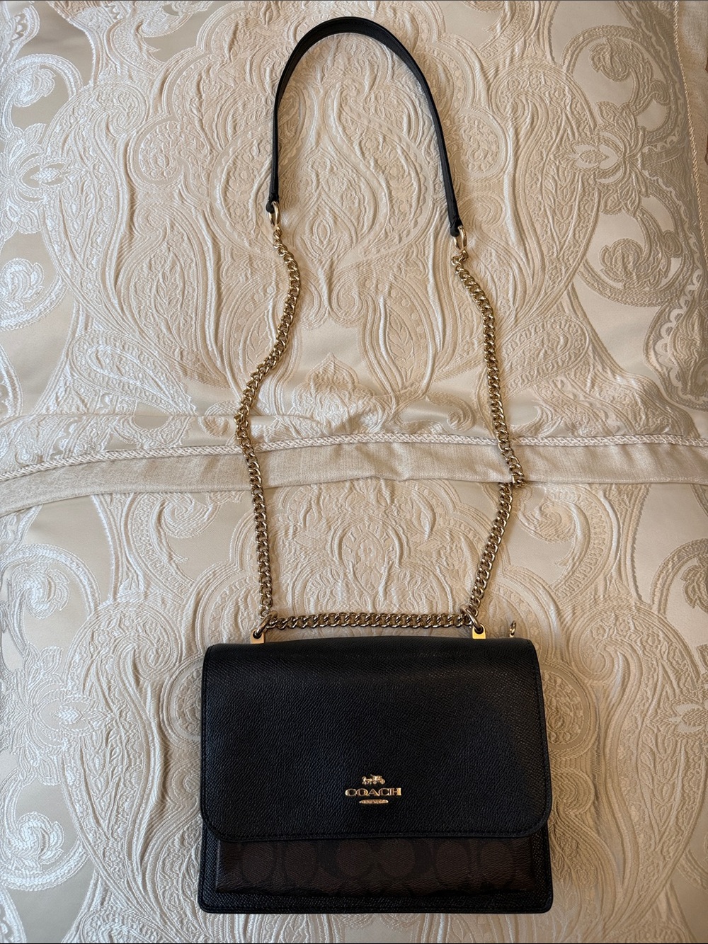 Coach Black Leather Crossbody with Gold Chain - Picture 2 of 10